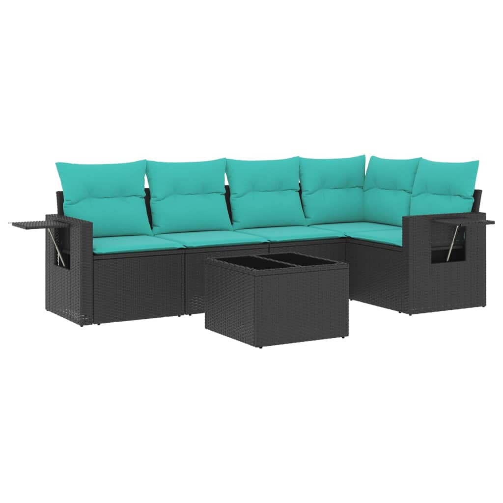 Set Divani da Giardino 6 pz con Cuscini Nero in Polyrattan