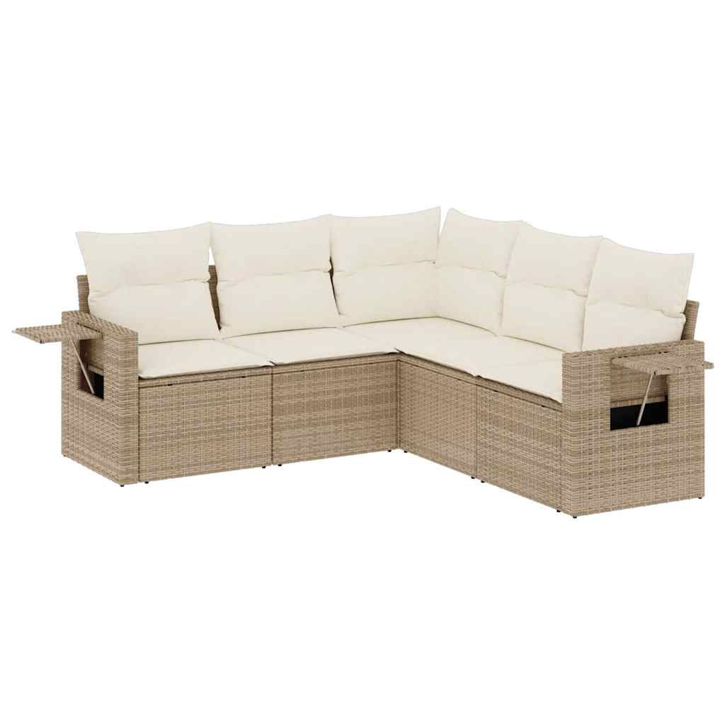 Set Divano da Giardino 5 pz con Cuscini Beige in Polyrattan