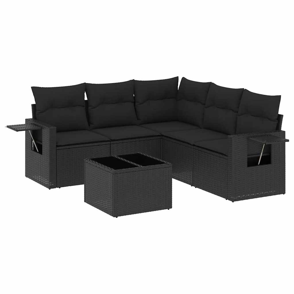 Salotto da Giardino 6 Pezzi in Rattan PE Nero con Cuscini 2