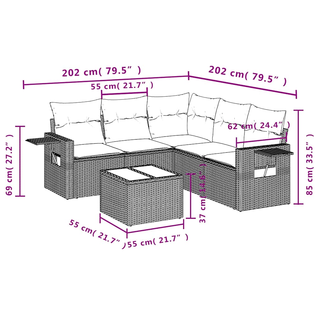 Salotto da Giardino 6 Pezzi in Rattan PE Nero con Cuscini 2