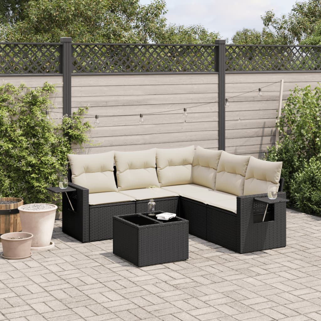 Salotto da giardino 6 pezzi nero in rattan PE con cuscini 2