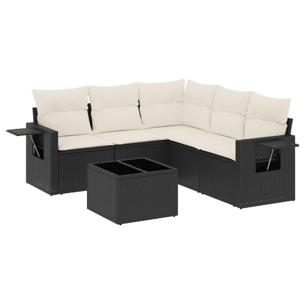 Salotto da giardino 6 pezzi nero in rattan PE con cuscini 2