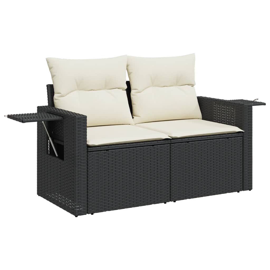 Salotto da giardino 6 pezzi nero in rattan PE con cuscini 2