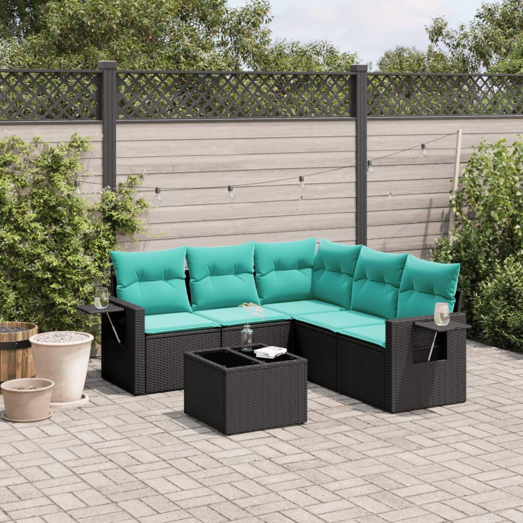 Salotto da Giardino 6 pz Nero in Polyrattan con Cuscini Blu 2