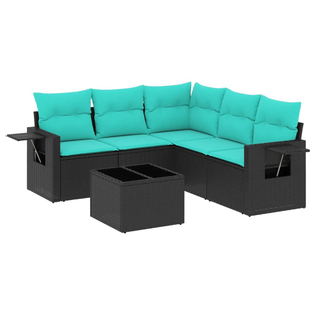 Salotto da Giardino 6 pz Nero in Polyrattan con Cuscini Blu 2