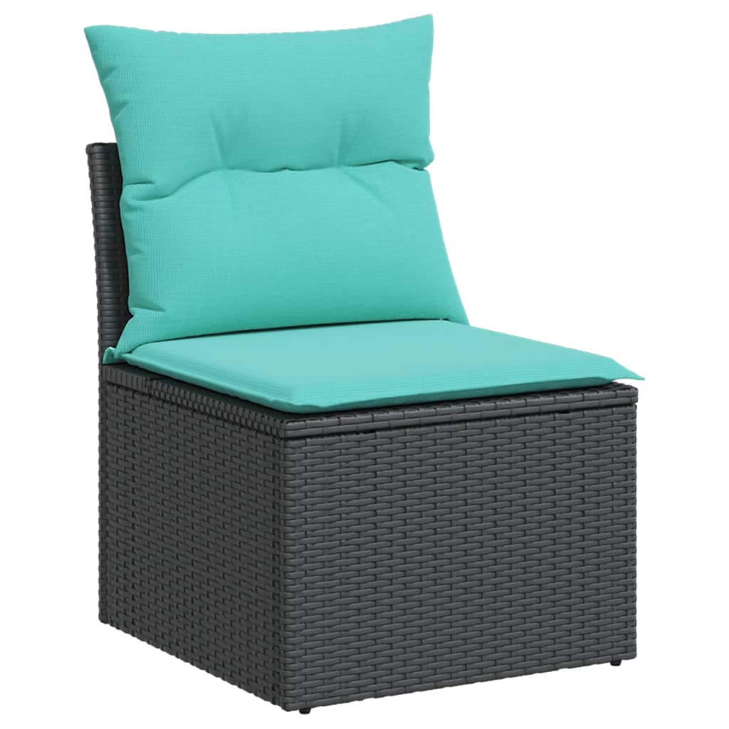 Salotto da Giardino 6 pz Nero in Polyrattan con Cuscini Blu 2