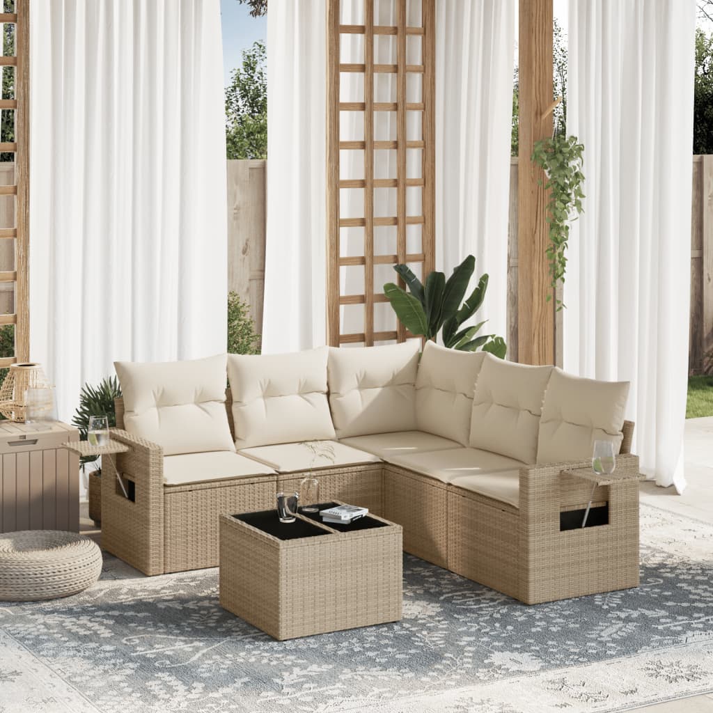 Set Salotto da Giardino 6 pz in Rattan PE Beige con Cuscini