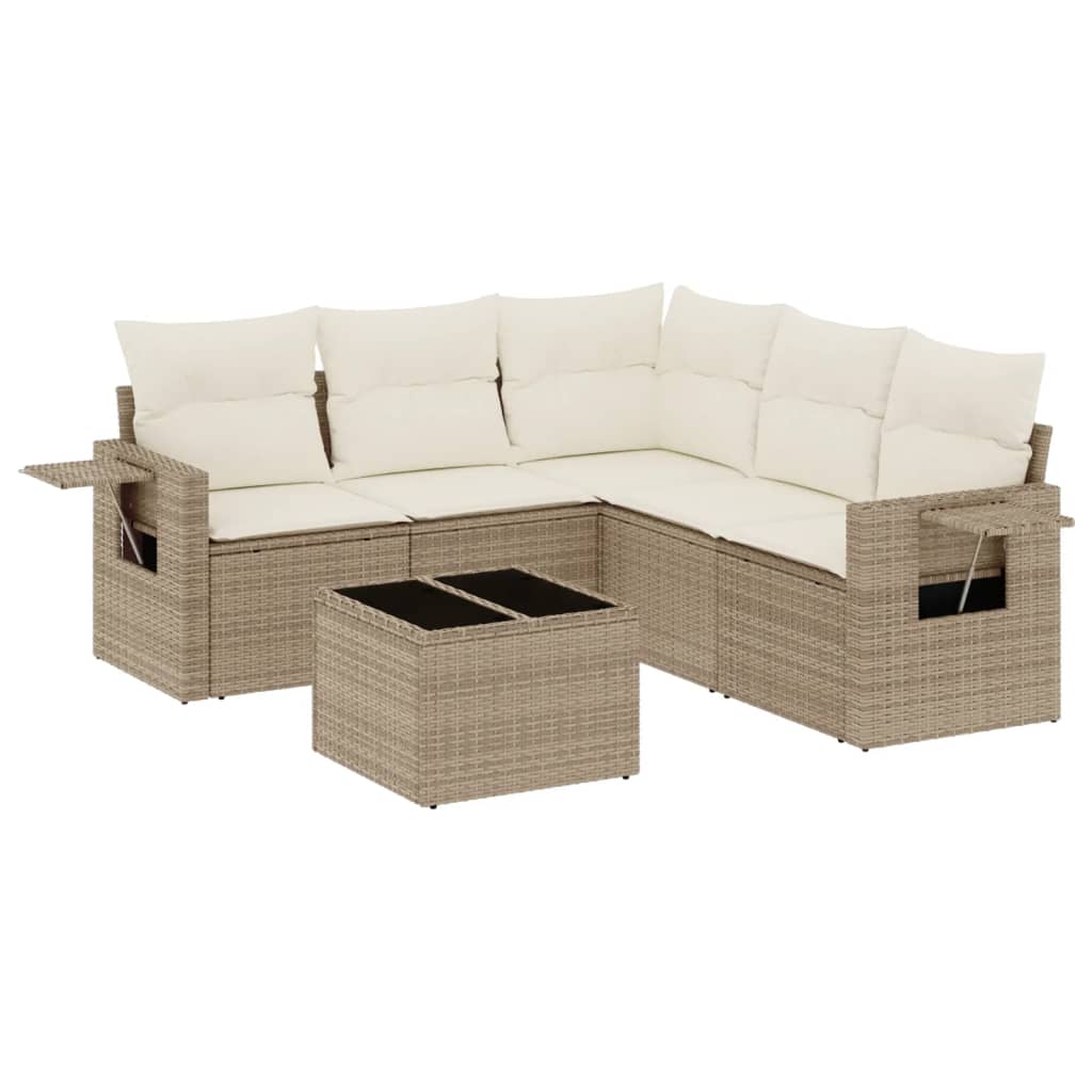 Set Salotto da Giardino 6 pz in Rattan PE Beige con Cuscini
