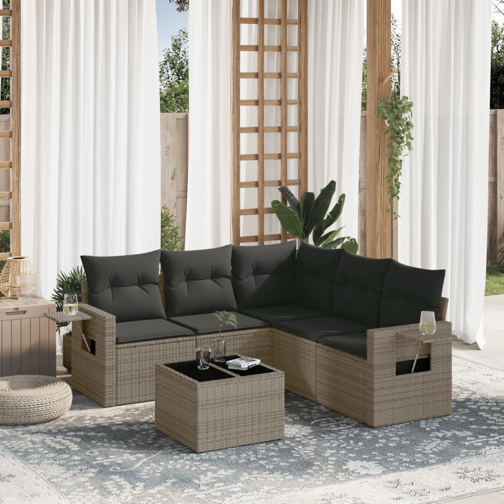 Salotto da giardino 6 pz grigio in polyrattan e vetro