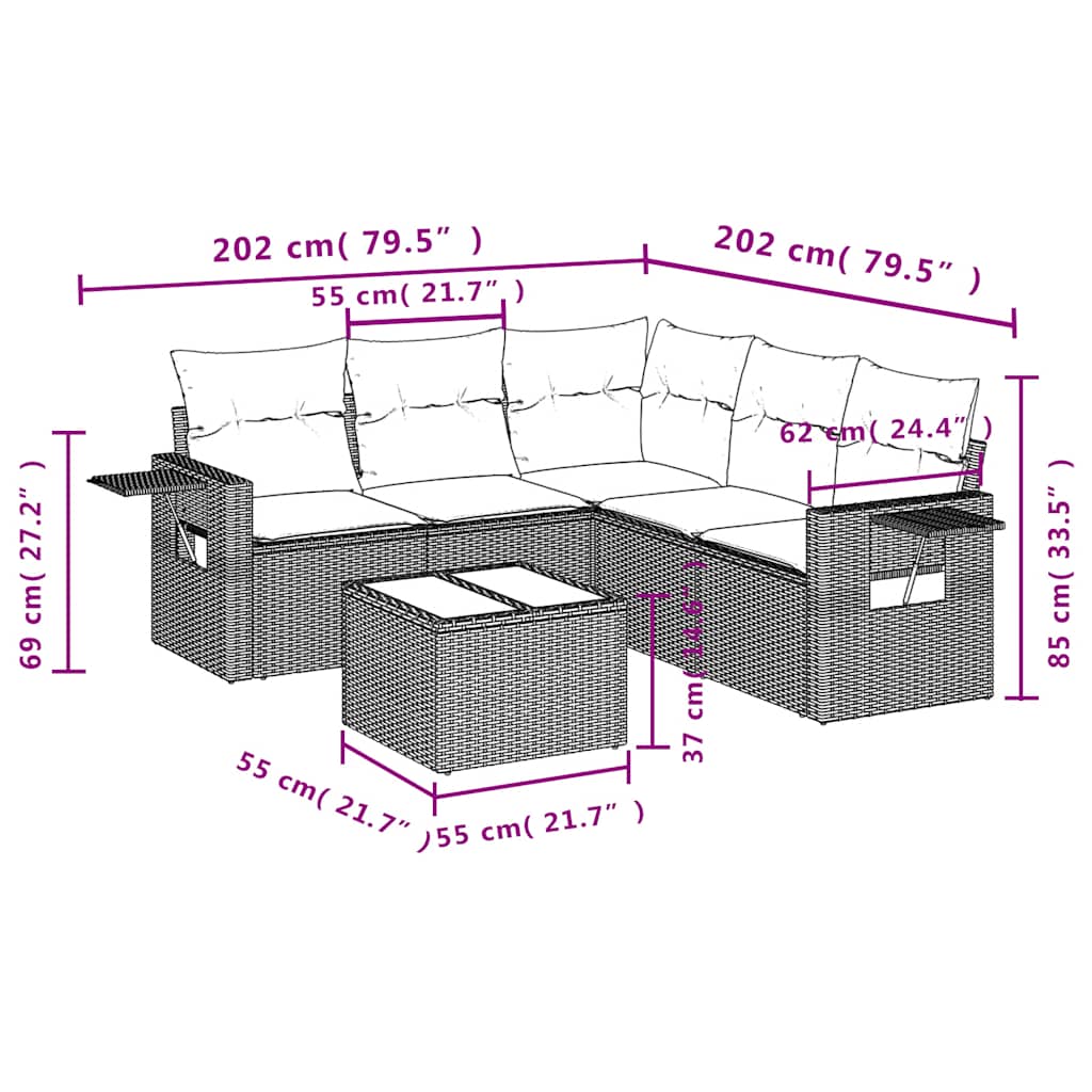 Salotto da Giardino 6 pz Polyrattan Grigio Chiaro