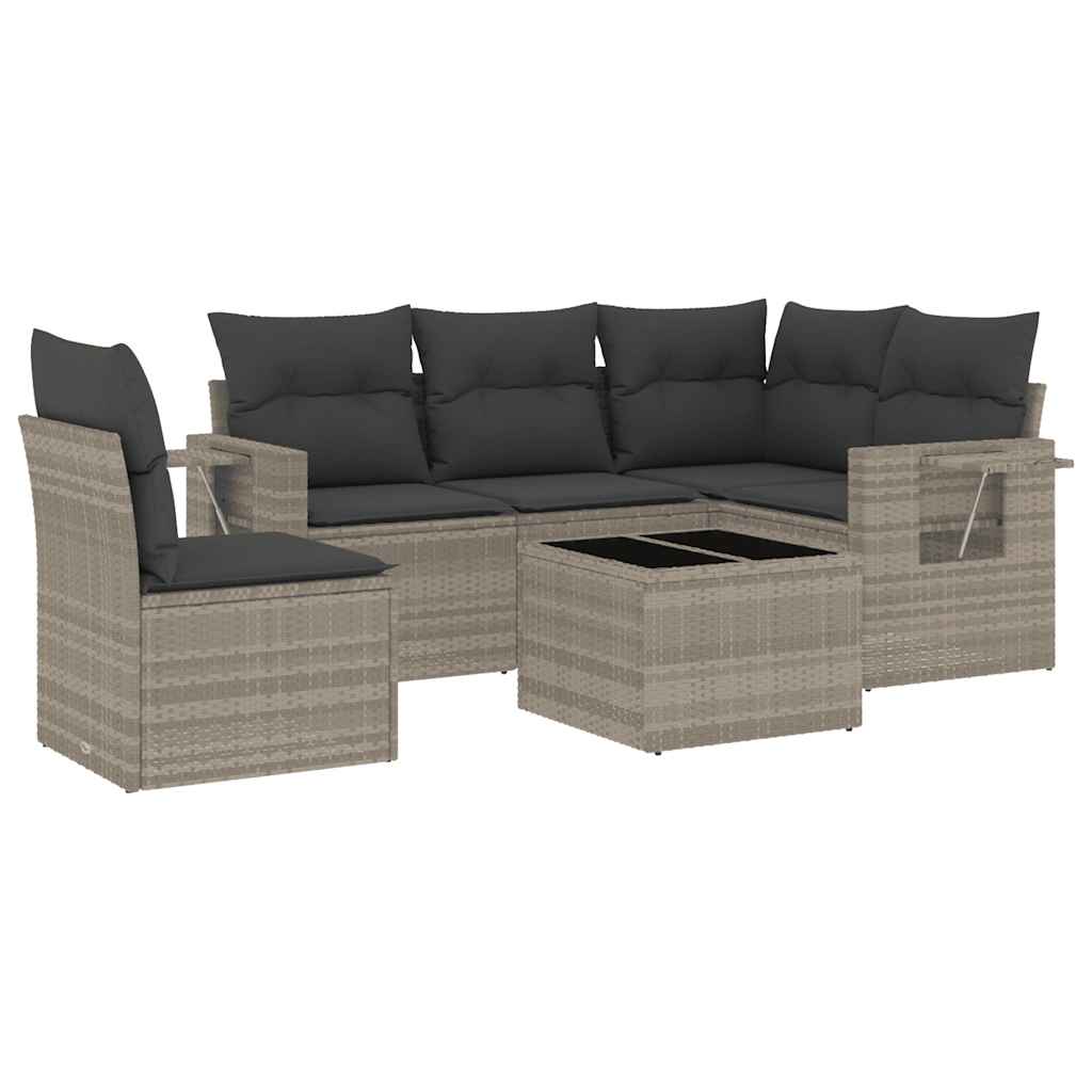 Salotto da Giardino 6 Pezzi Rattan PE Grigio Chiaro con Cuscini