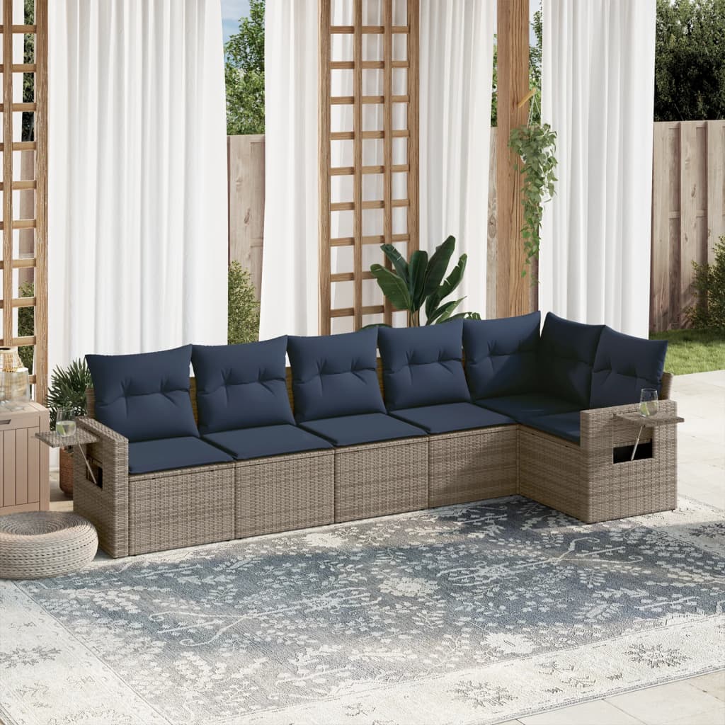 Set Divani da Giardino 7 pz in Polyrattan Grigio con Cuscini