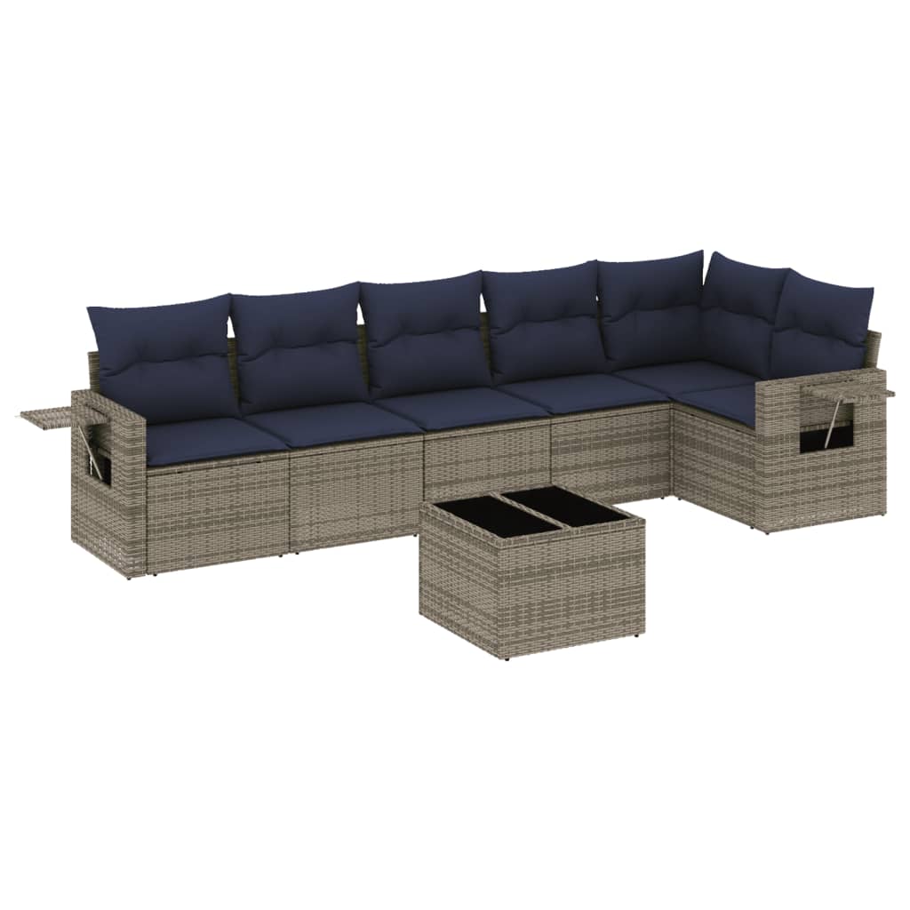 Set Divani da Giardino 7 pz in Polyrattan Grigio con Cuscini
