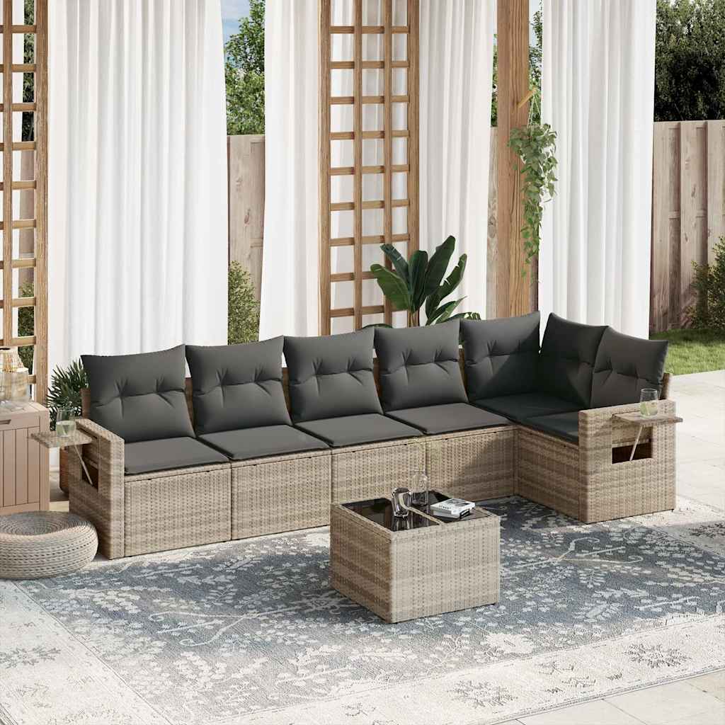 Set Divani da Giardino 7 pz Polyrattan Grigio Chiaro con Cuscini