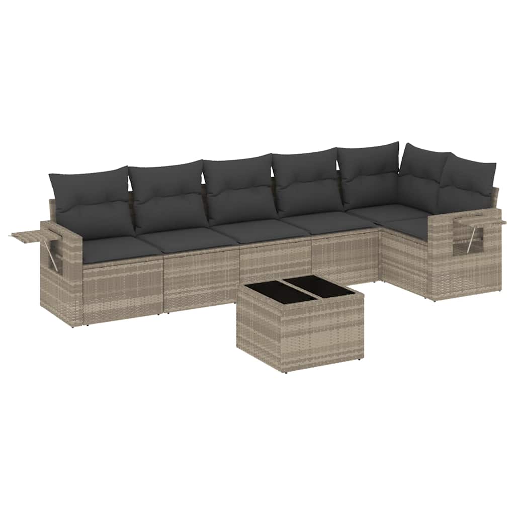Set Divani da Giardino 7 pz Polyrattan Grigio Chiaro con Cuscini