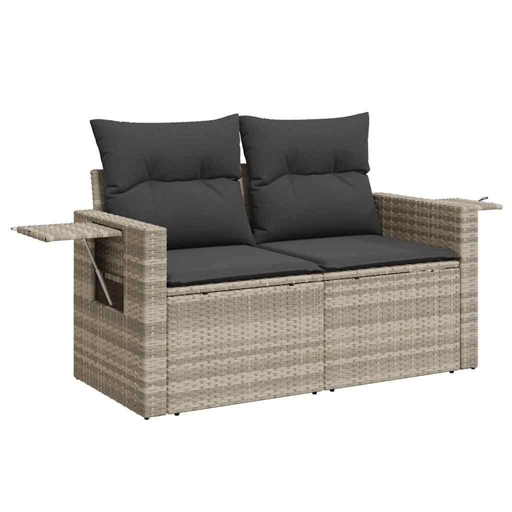 Set Divani da Giardino 7 pz Polyrattan Grigio Chiaro con Cuscini