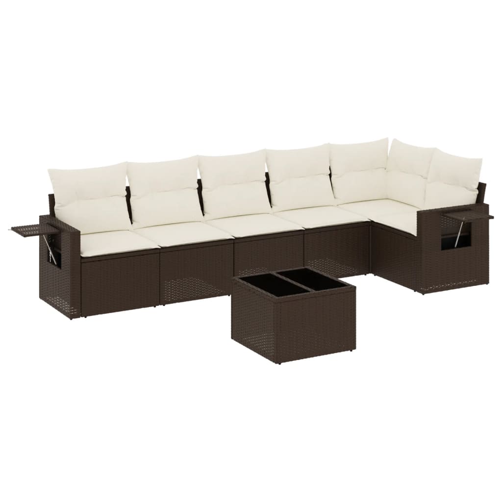 Salotto da Giardino 7 pz Marrone in Polyrattan con Tavolo in Vetro