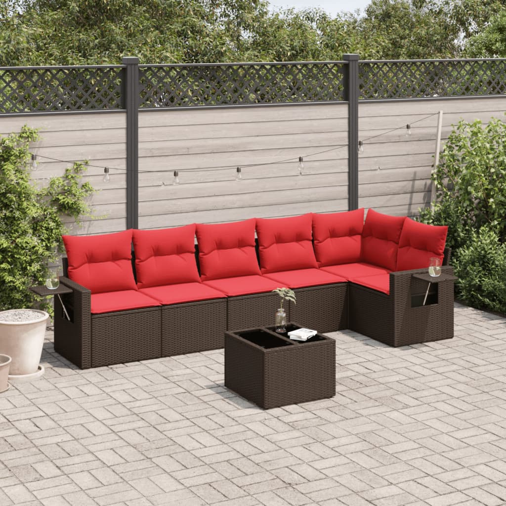 Set Divano da Giardino 7 pz in Rattan PE Marrone con Cuscini