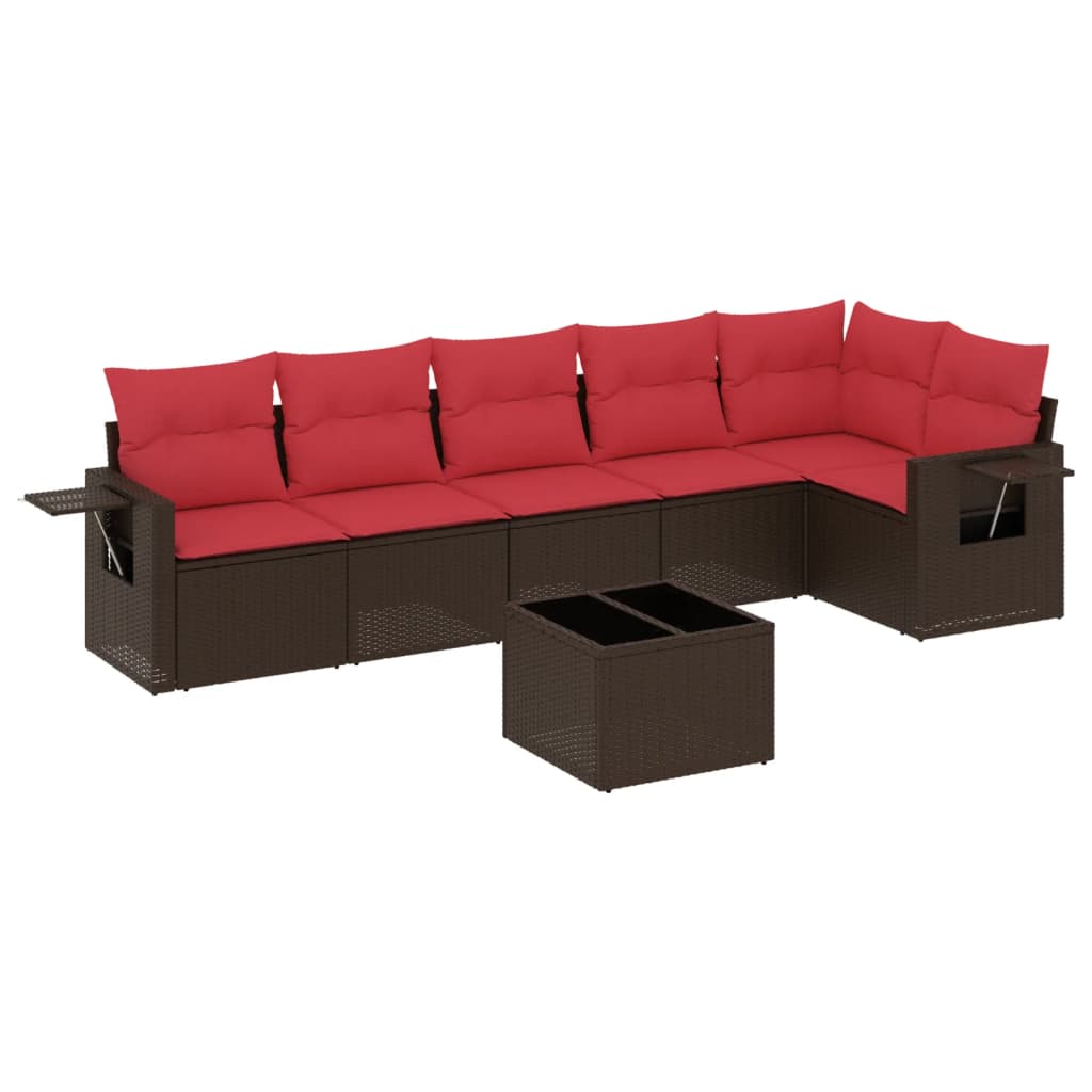 Set Divano da Giardino 7 pz in Rattan PE Marrone con Cuscini