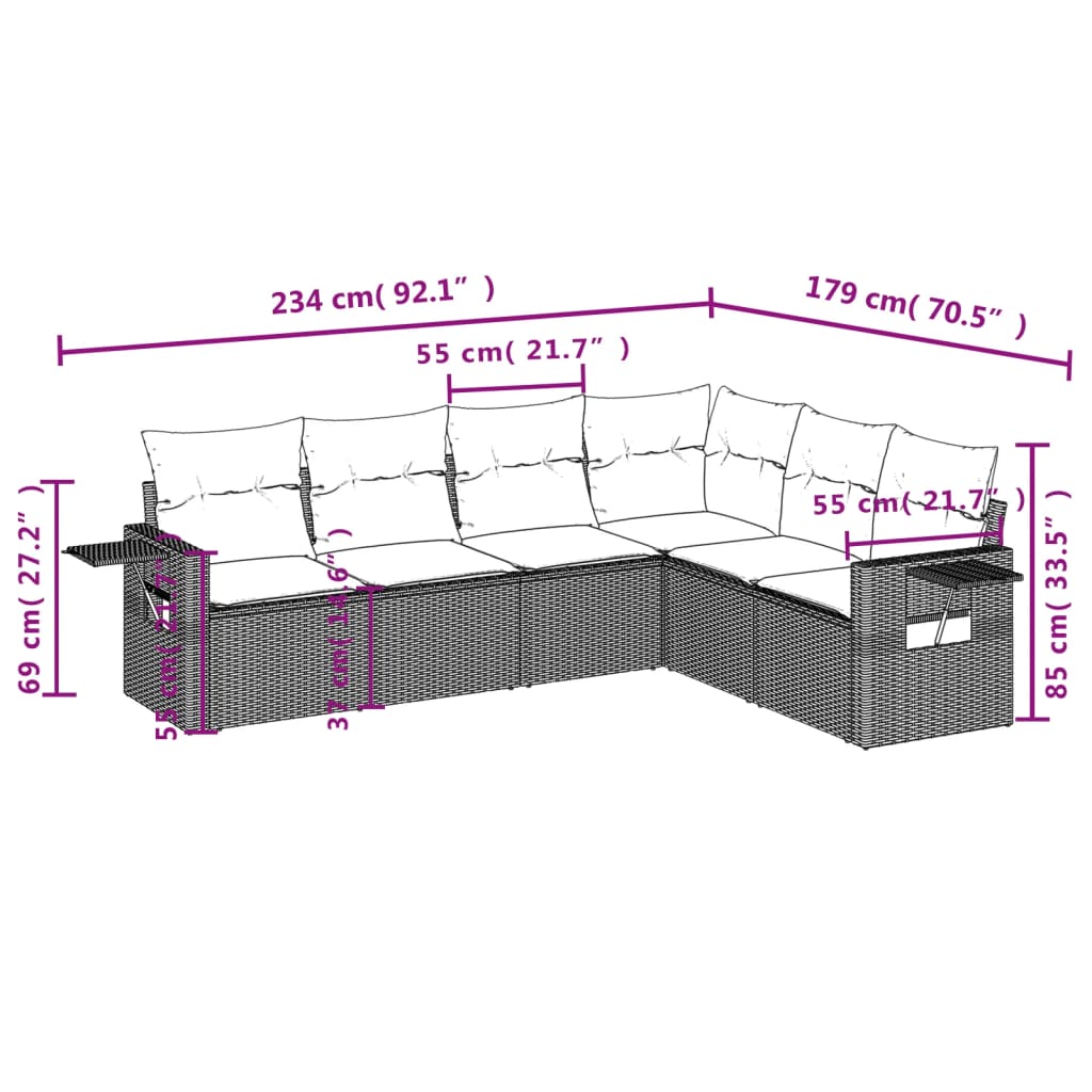 Salotto da Giardino 6 pz in Polyrattan Nero Modulare