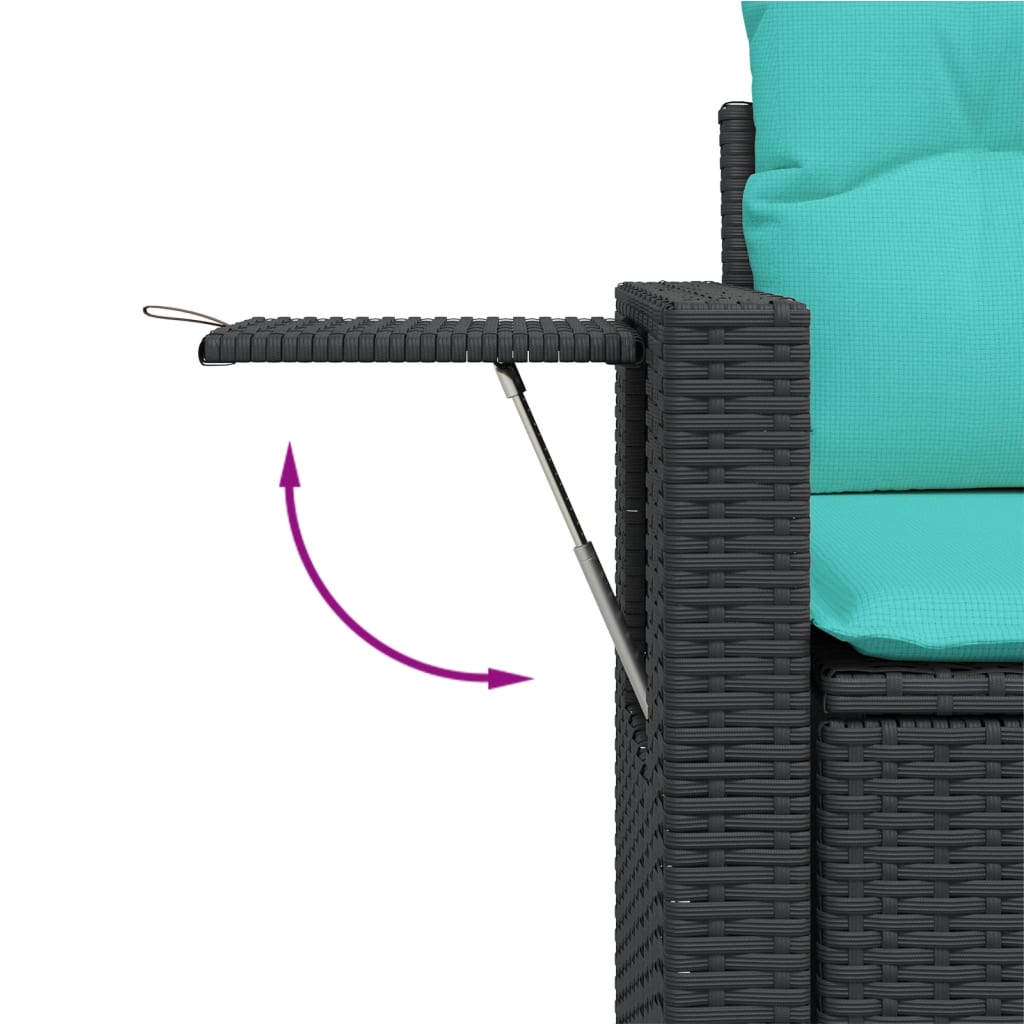 Salotto da giardino 6 pezzi in polyrattan nero con cuscini blu