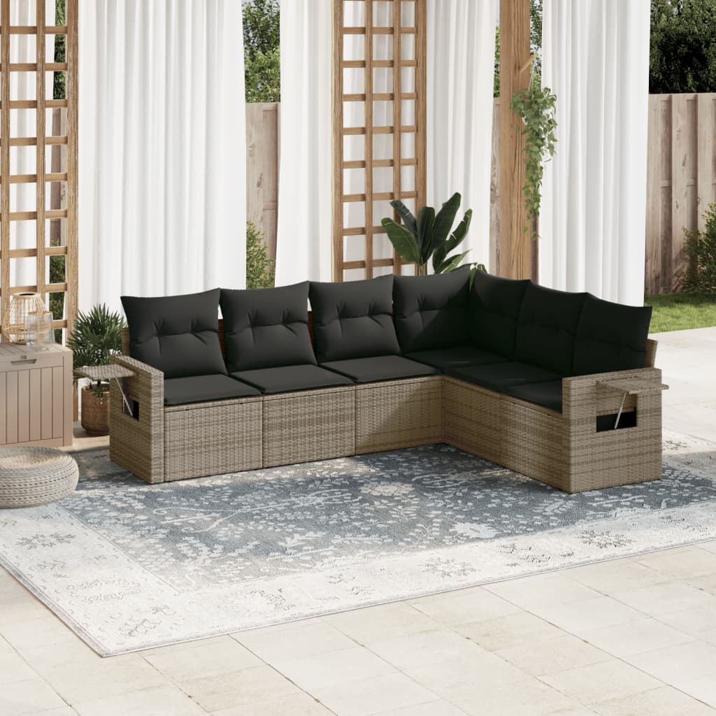 Salottino da Esterno Grigio in Polyrattan 6 pz con Cuscini