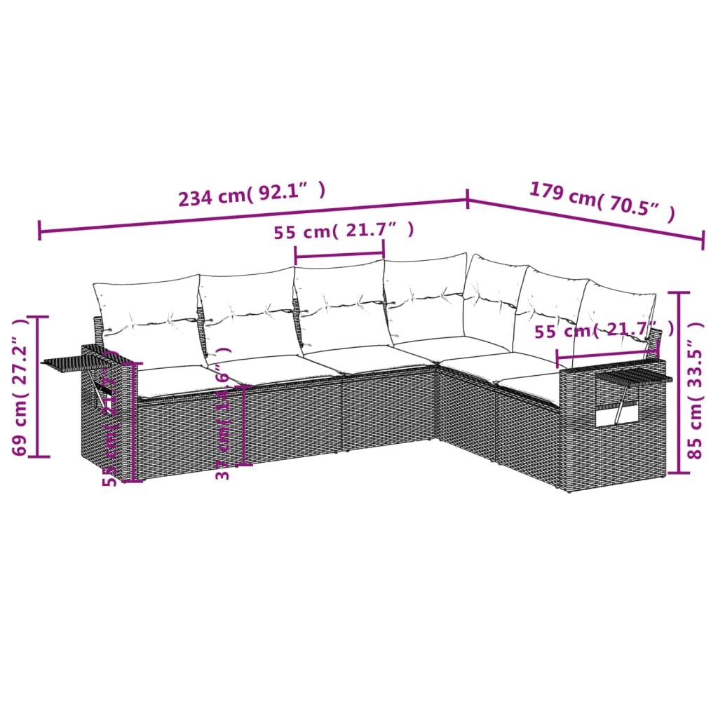 Salottino da Esterno Grigio in Polyrattan 6 pz con Cuscini