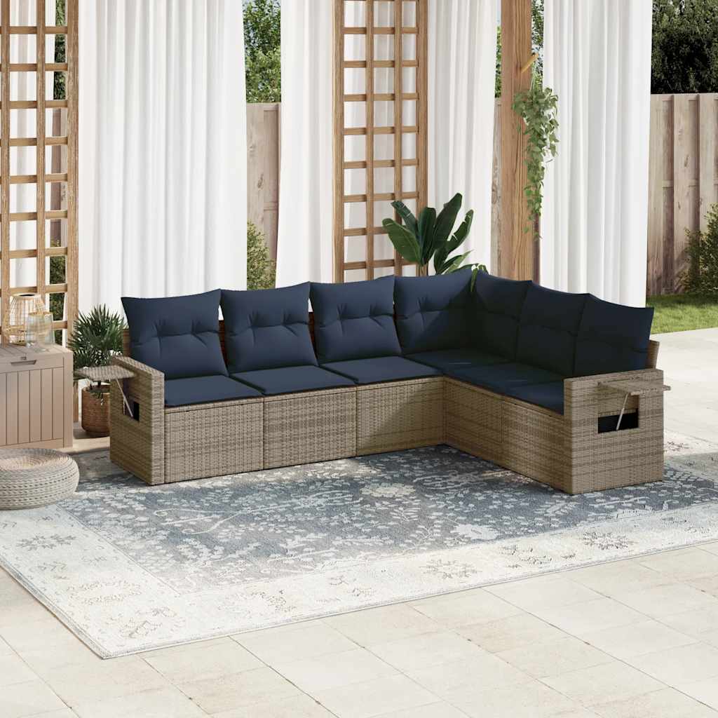 Set divano da esterno 6 pz in rattan PE grigio