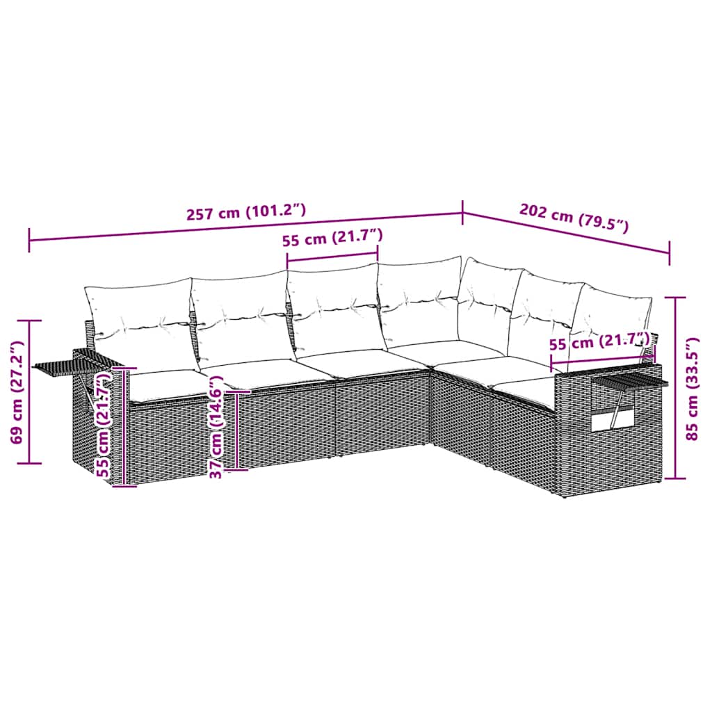 Set Salotto da Giardino 6 pz Polyrattan Grigio Chiaro