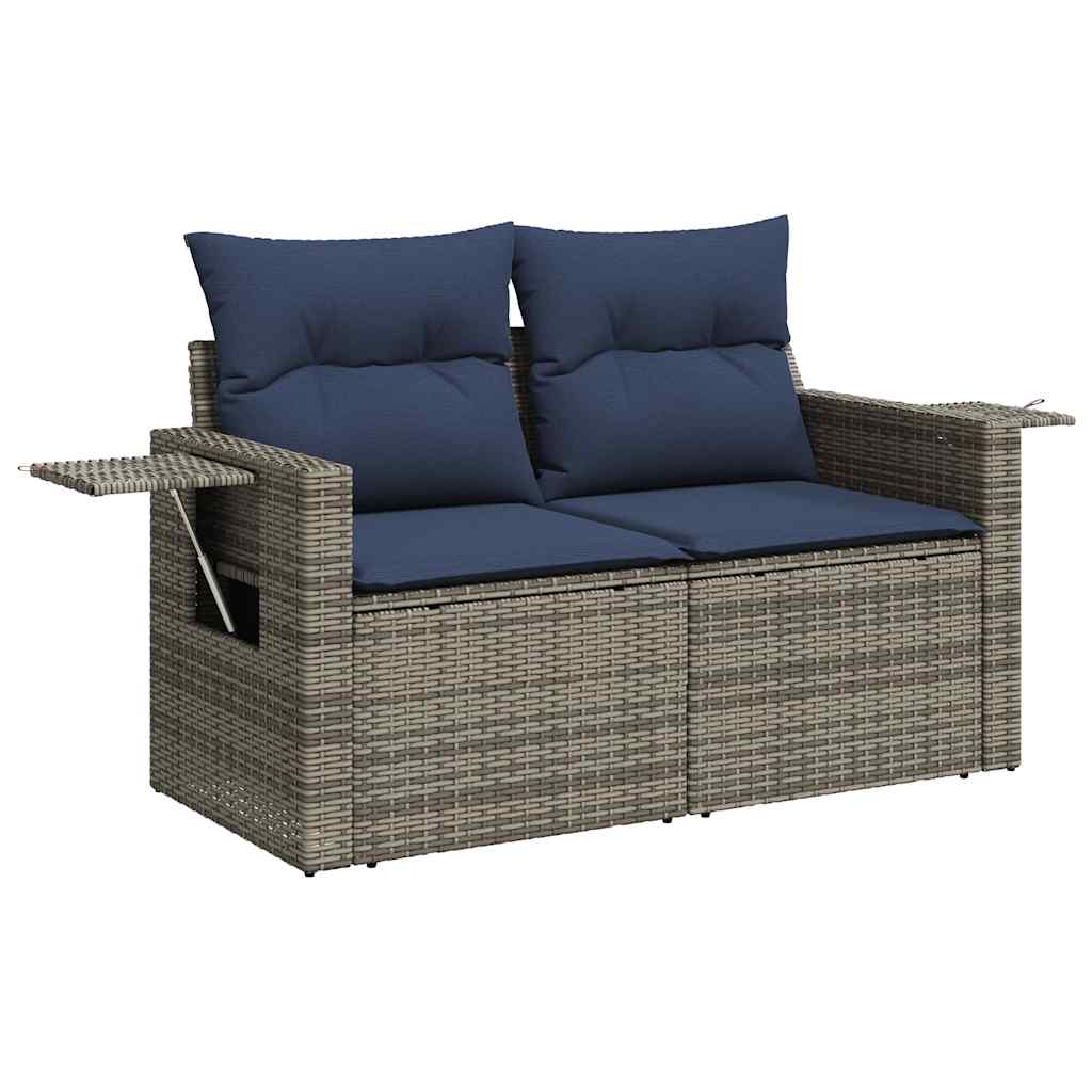 Salotto da giardino grigio in rattan PE, 7 pezzi con tavolino