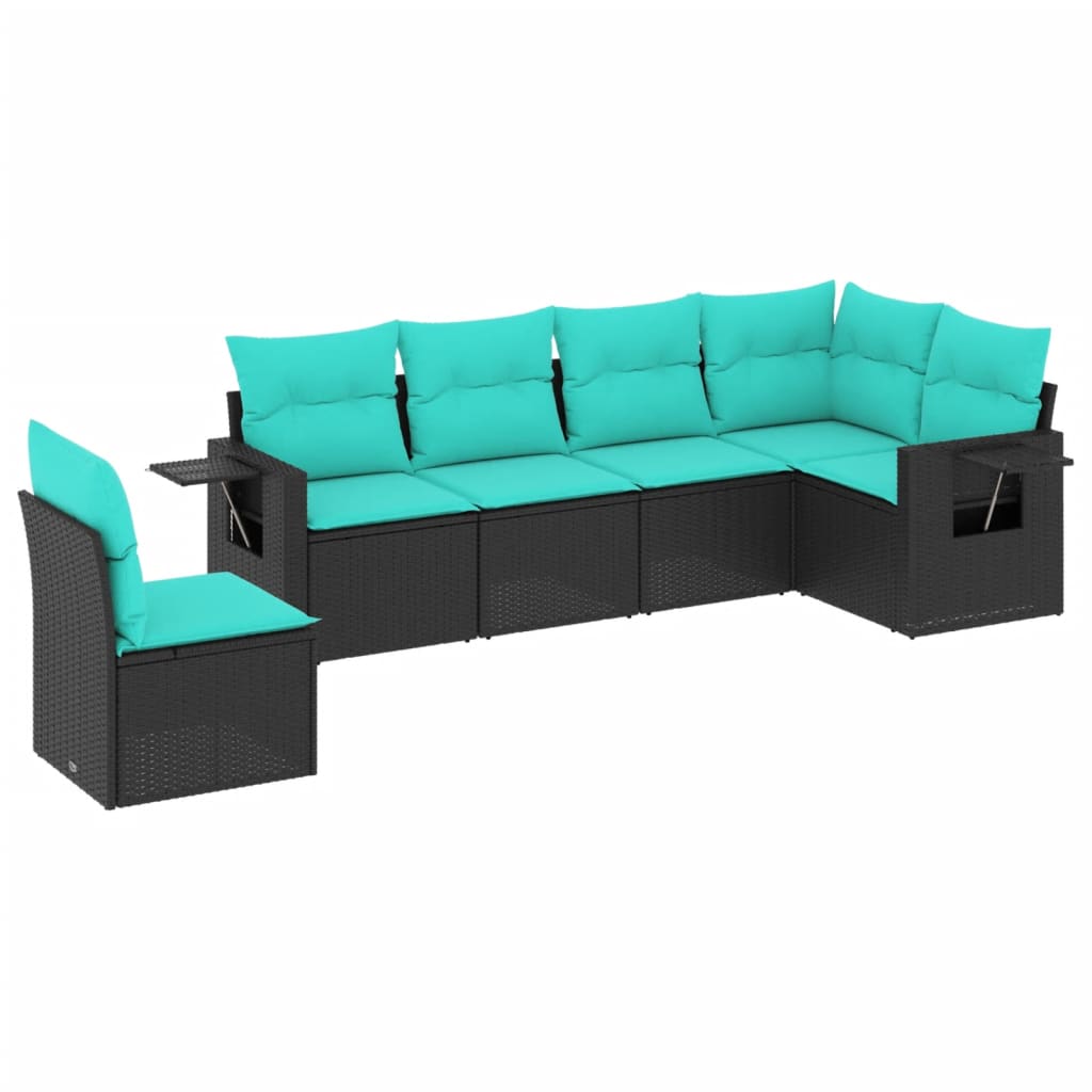 Set Divani da Giardino 6 pz con Cuscini Nero in Polyrattan