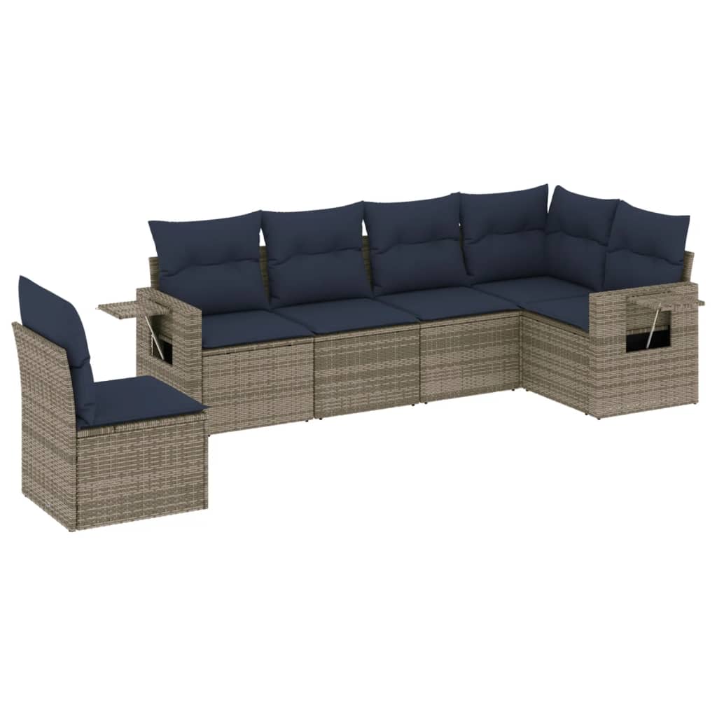 Set Divani da Giardino 6 pz con Cuscini Grigio in Polyrattan