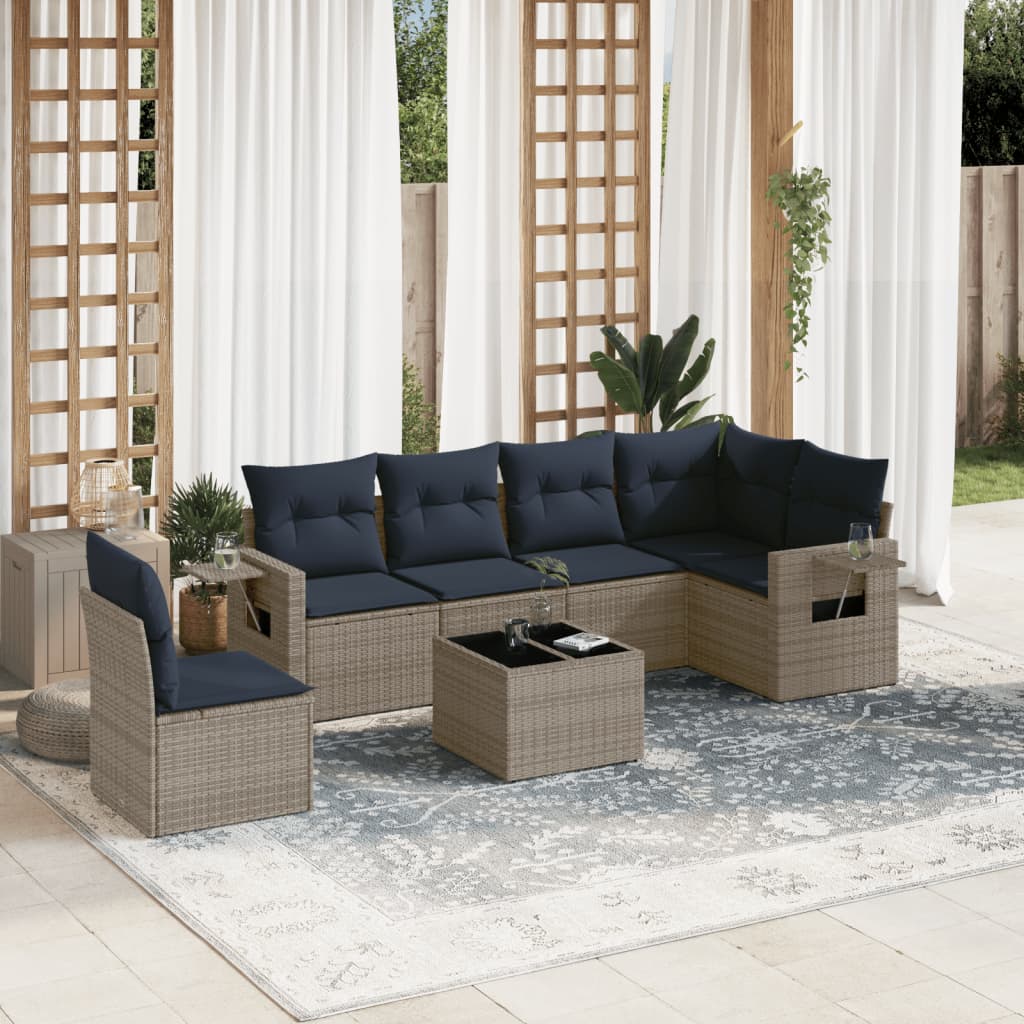 Set Divani da Giardino 7 pz con Cuscini Grigio in Polyrattan