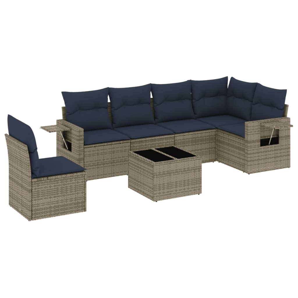 Set Divani da Giardino 7 pz con Cuscini Grigio in Polyrattan