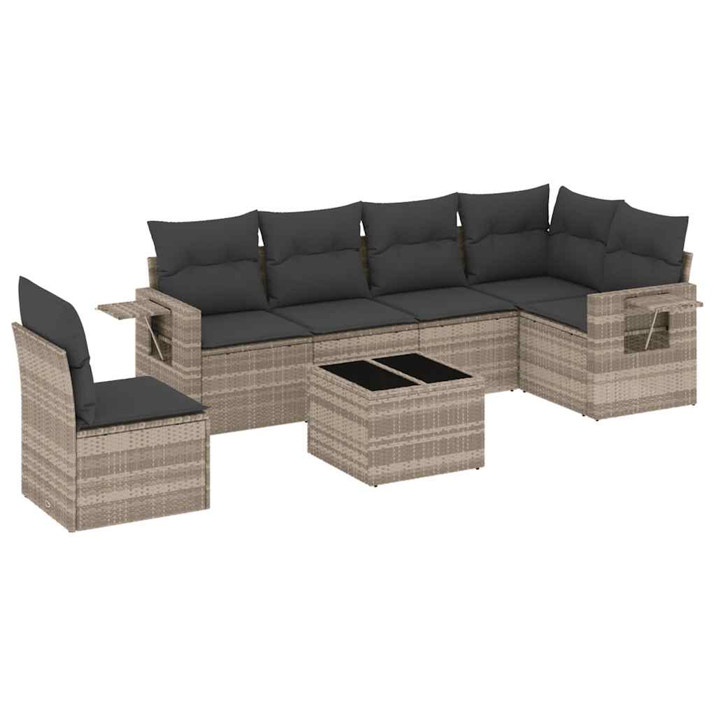 Set Divani da Giardino 7pz con Cuscini Grigio Chiaro Polyrattan