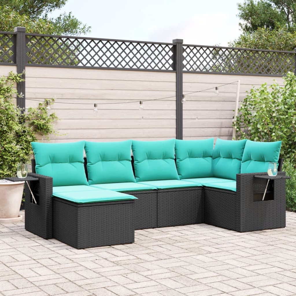 Set Divani da Giardino 6 pz con Cuscini Nero in Polyrattan