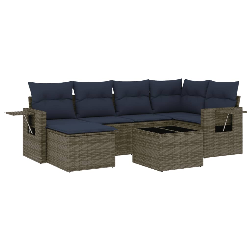 Set Divani da Giardino 7 pz con Cuscini Grigio in Polyrattan