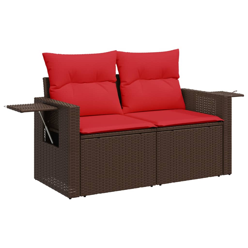 Set Divani da Giardino 7 pz con Cuscini Marrone in Polyrattan