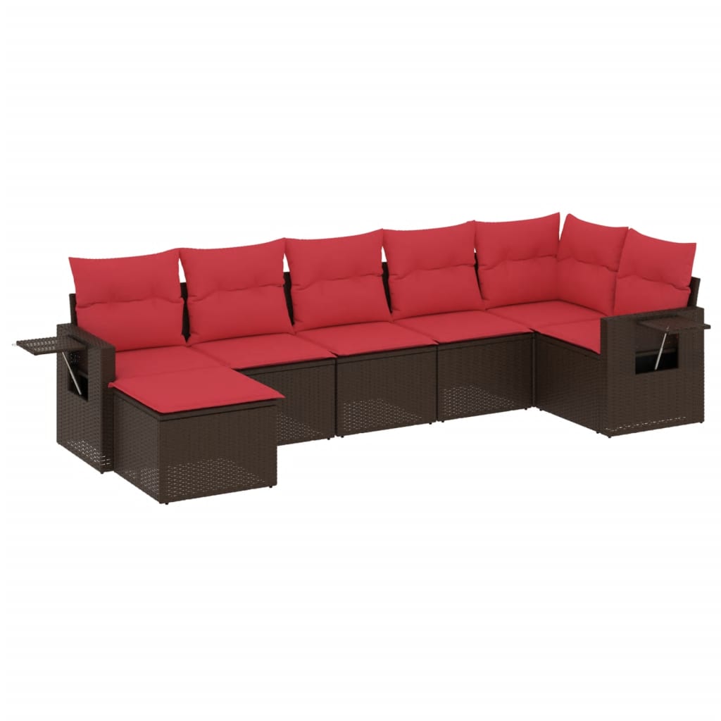 Set Divani da Giardino 7 pz con Cuscini Marrone in Polyrattan