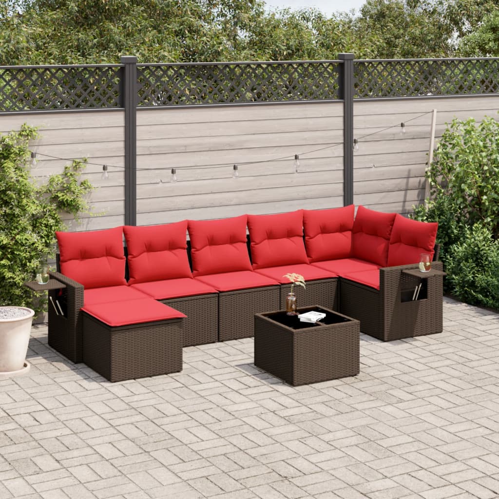 Set Divani da Giardino 8 pz con Cuscini Marrone in Polyrattan