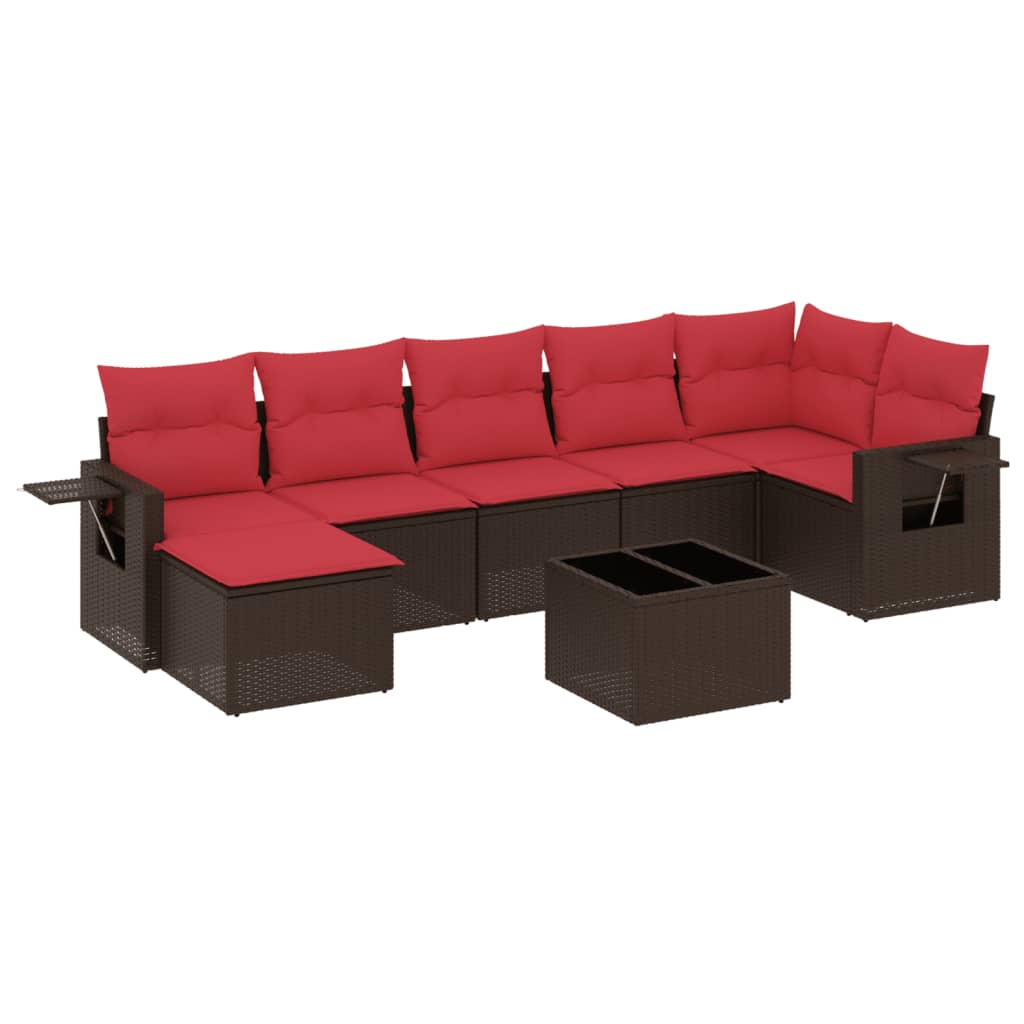 Set Divani da Giardino 8 pz con Cuscini Marrone in Polyrattan