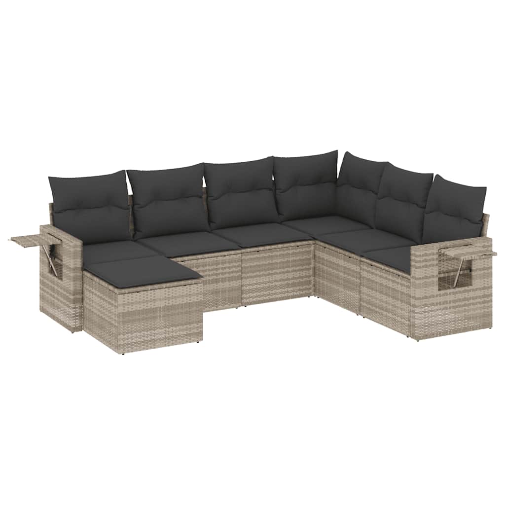 Set Divani da Giardino 7pz con Cuscini Grigio Chiaro Polyrattan