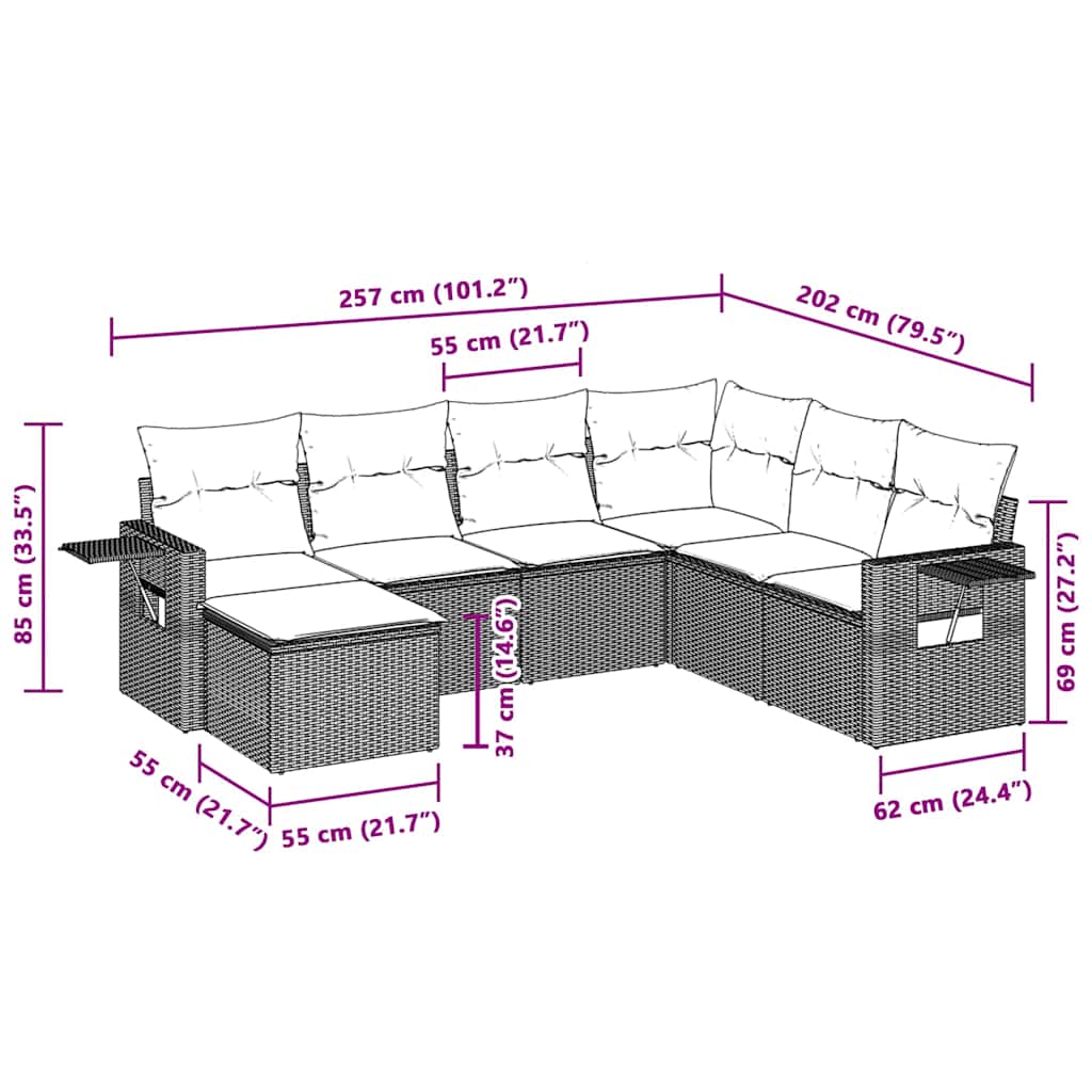 Set Divani da Giardino 7pz con Cuscini Grigio Chiaro Polyrattan