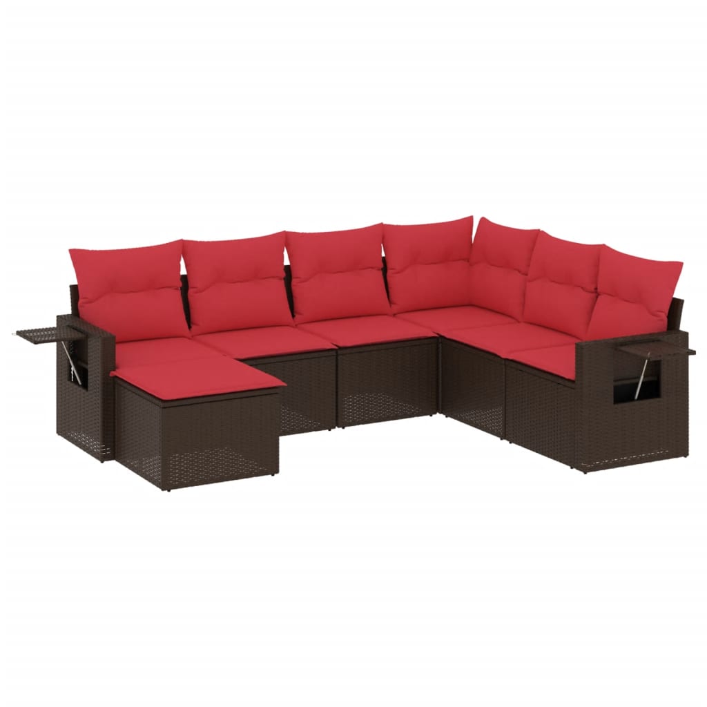 Set Divani da Giardino 7 pz con Cuscini Marrone in Polyrattan