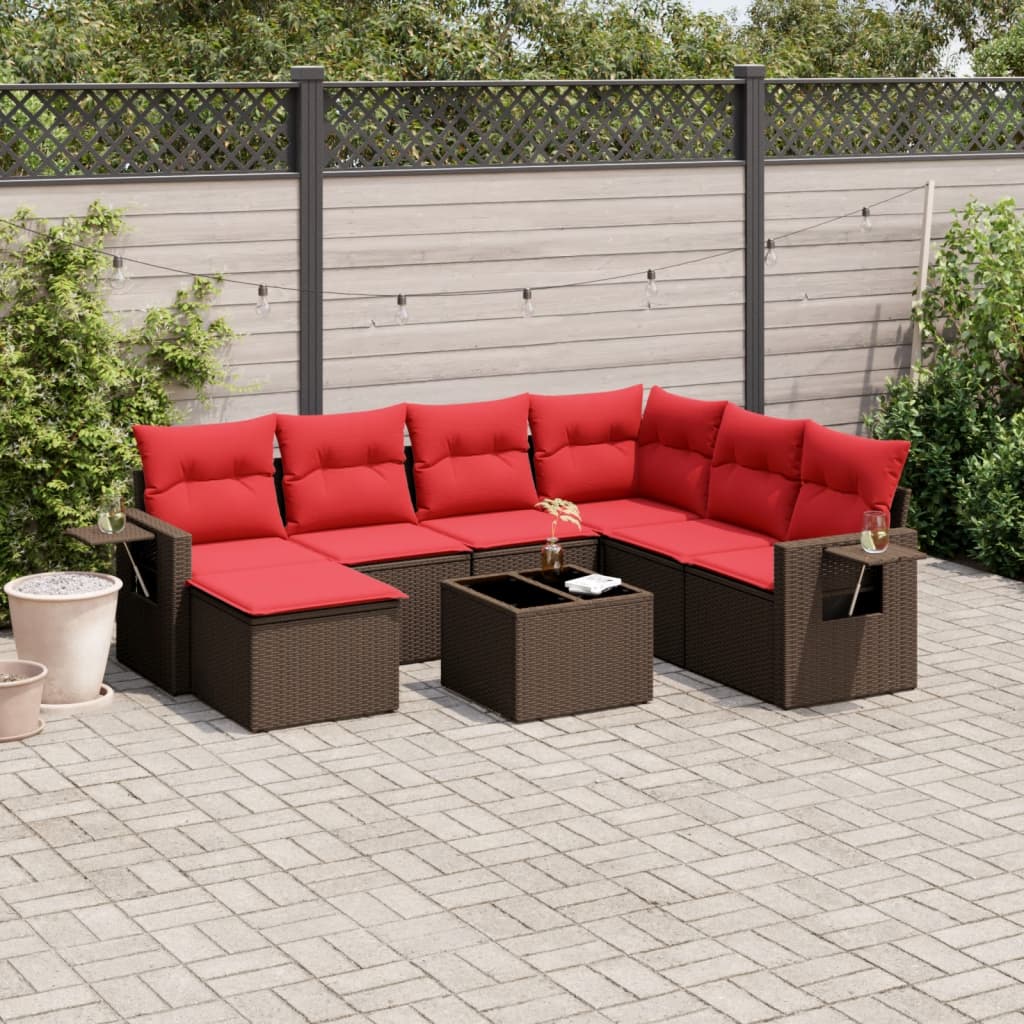 Set Divani da Giardino 8 pz con Cuscini Marrone in Polyrattan