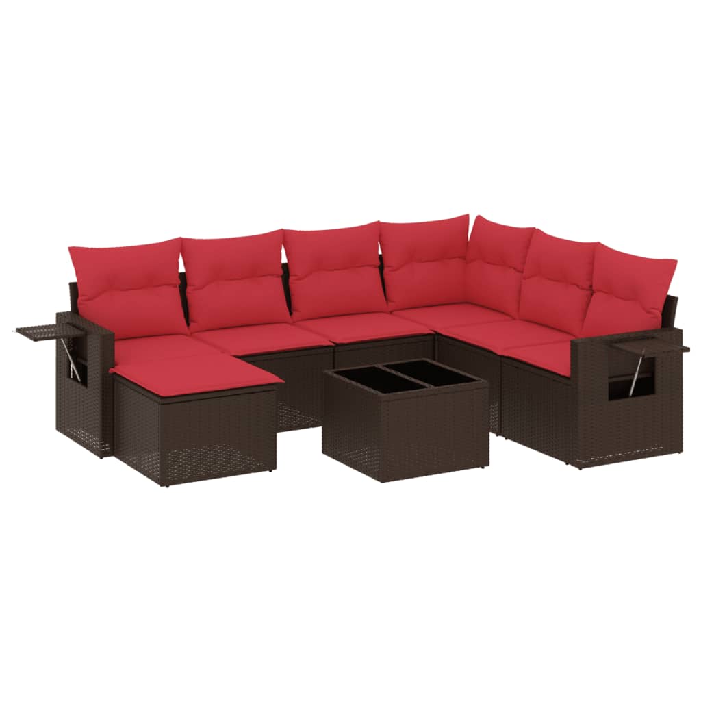 Set Divani da Giardino 8 pz con Cuscini Marrone in Polyrattan
