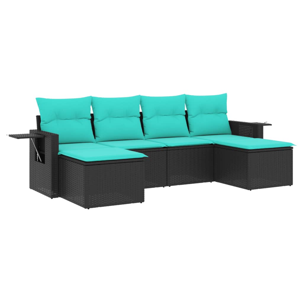 Set Divani da Giardino 6 pz con Cuscini Nero in Polyrattan