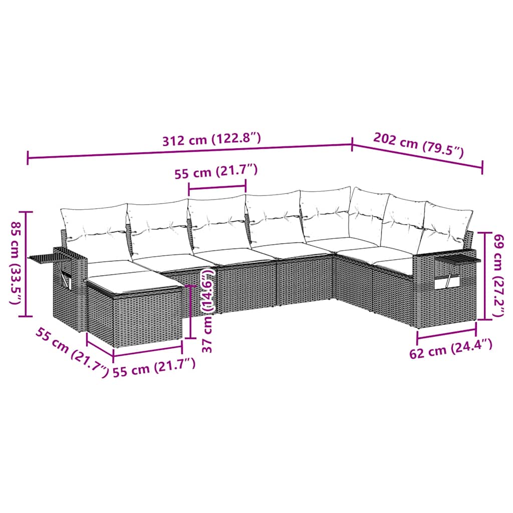 Set Divani da Giardino 8 pz con Cuscini Marrone in Polyrattan