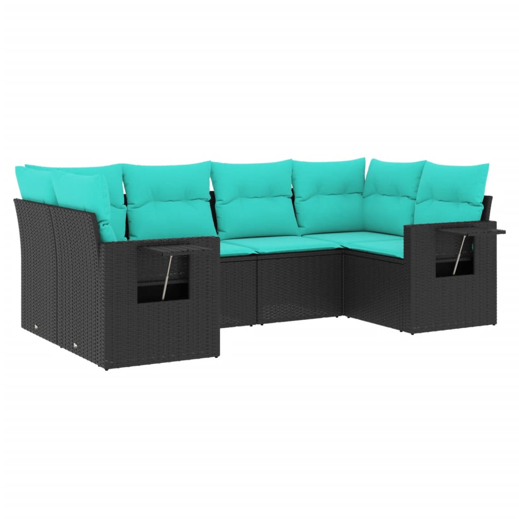 Set Divani da Giardino 6 pz con Cuscini Nero in Polyrattan