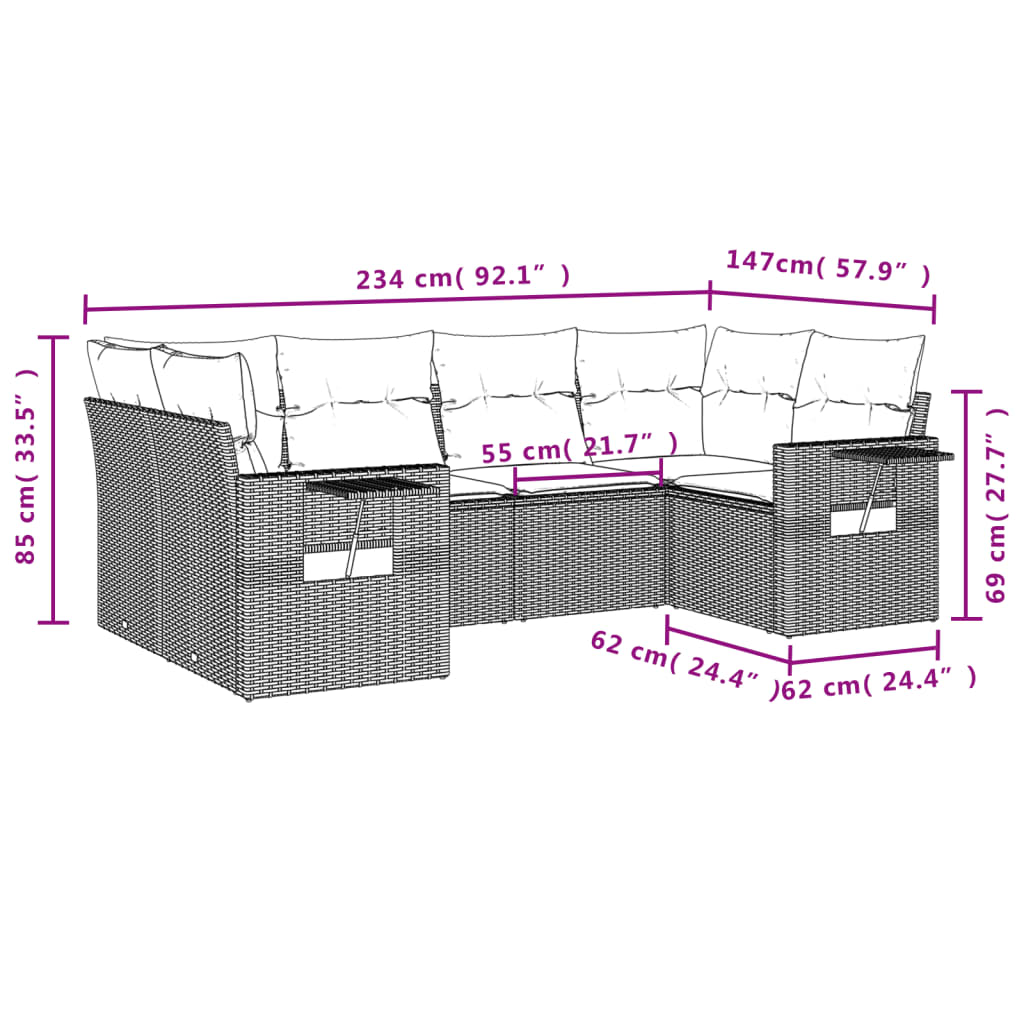 Set Divani da Giardino 6 pz con Cuscini Nero in Polyrattan